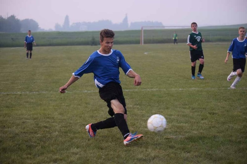 Madison Brousseau was a star in St. Paul&#8217;s opening provincial game against Calmar on Friday. He scored two goals. The shot he fired on net here created a huge rebound