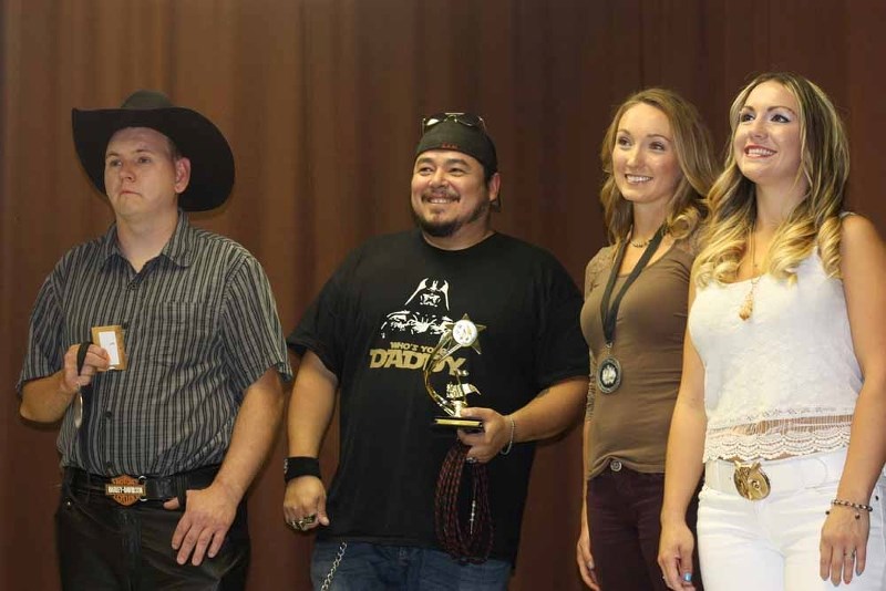 Dave Lamoth, Curt McConell, Slade and Lauren Rose pose together as the adult contestant winners