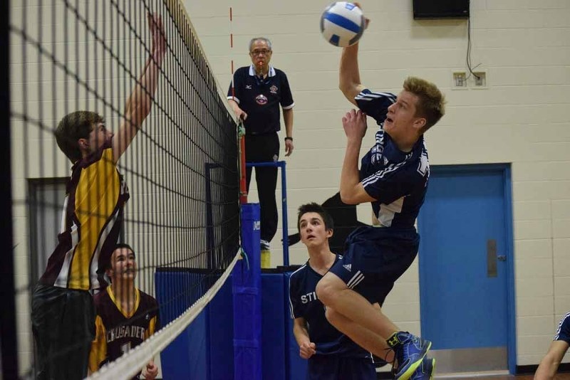 Mallaig Stingers volleyball player Jesse Osborne caught some serious air as he leaped up for a spike attempt in a SPAA tournament game last Tuesday.