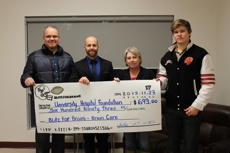 The St. Paul Lions &#8216;Blitz For Brains&#8217; initiative founded by Spencer Graling (far right) raised a total of $693 for the University of Alberta Hospital Foundation