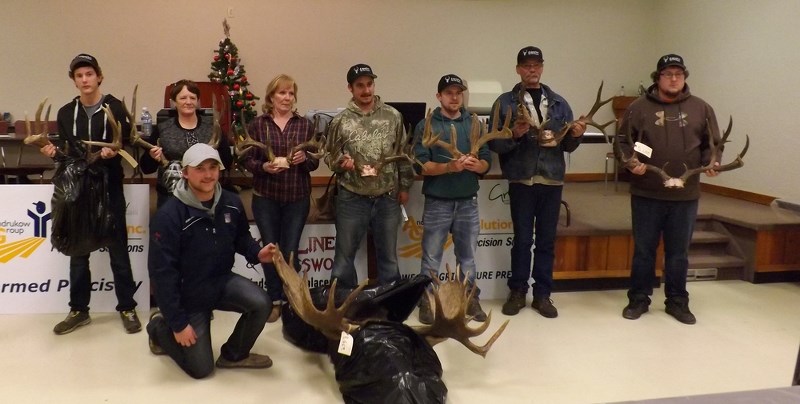 The winners of each category at Ashmont&#8217;s Buck pose for a photo. From left to right are Josh Eakins, Vivian Wolgien, Jackie Michaud, Kirk Wolgien, Randy Merkel, and