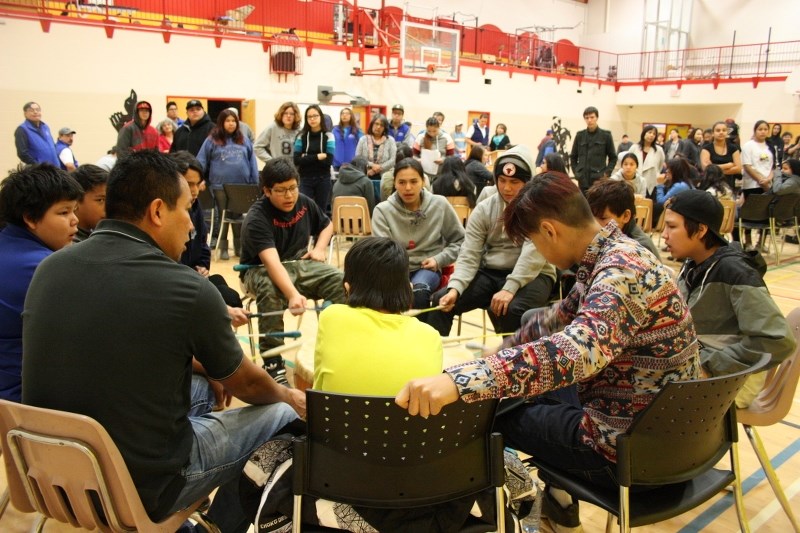 Students drummed and sang in between speakers talking at Hope Day 2015, meant to address the issue of suicide.