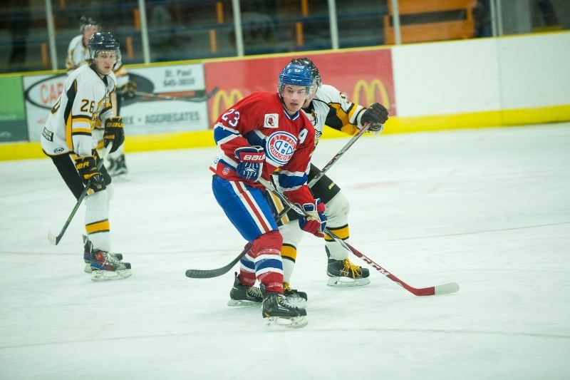 Mikael Beaudoin can be seen here in the game against the Vermilion Tigers on Friday night. Beaudoin was the first Canadien to get a penalty in the game, in what ended up