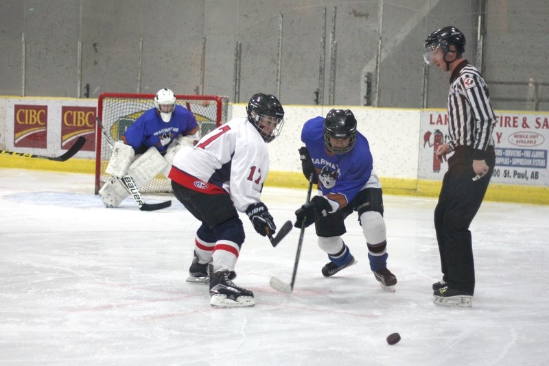 St. Paul&#8217;s Bantam boys hosted a tournament this past weekend, finishing first in Pool A with wins against Kitscoty (pictured) and Okotoks. The boys lost in the final