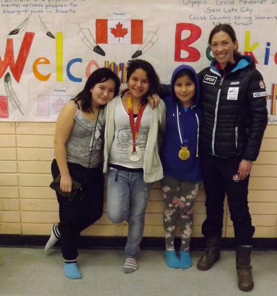 Olympic medalist Beckie Scott spoke to students at Onchaminahos School last week, encouraging them to live healthy lifestyles.