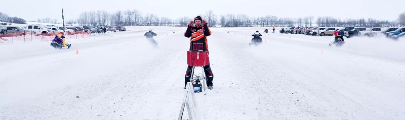 The start line was a busy place to be on Saturday and Sunday, during the snowmobile drag races held just outside of town.
