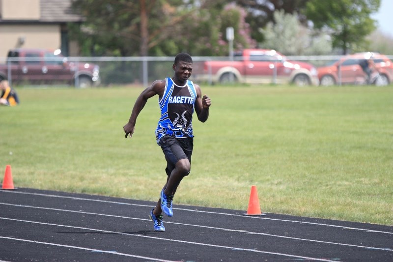 Gideon Adebayo takes part in the 100m race. Adebayo set records in events on and off of the track