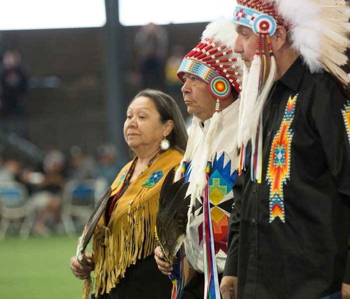 Saddle Lake&#8217;s Eddie Makokis (centre) has been named chief, following a June 22 election. Makokis has served as chief in the past, but was not on the most recent council.