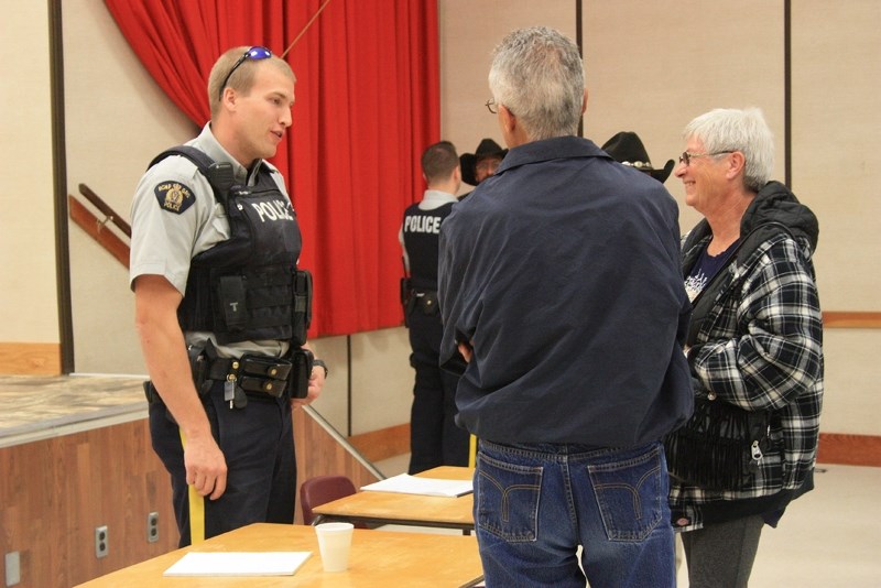 RCMP officers from the Bonnyville detachment spoke to area residents at a meeting held last Friday night in Goodridge to discuss rural crime.