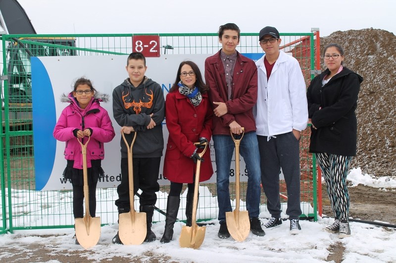 Ashmont students Angela Whiskeyjack, Seth Jackson, Ethan Giroux, David Jackson, and Lakisha Halfe were among those attending the Oct. 17 sod-turning for the new Ashmont