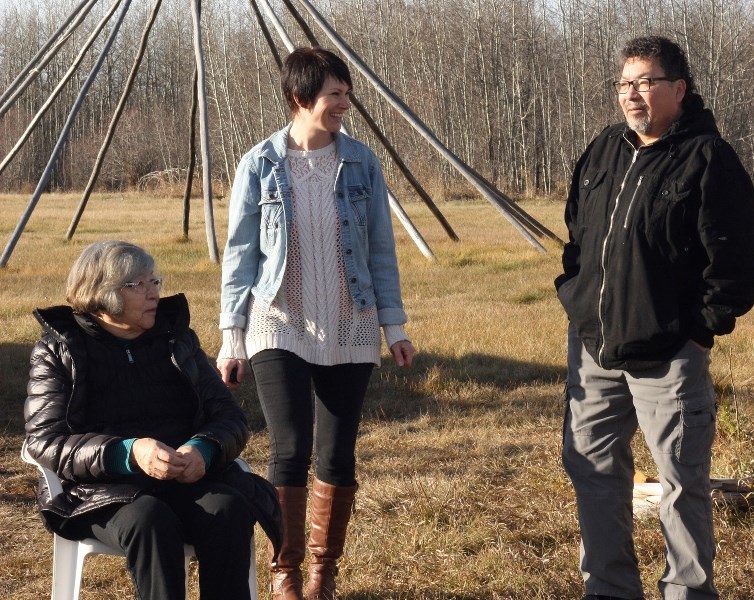 Dr. Leona Makokis of Blue Quills, Angie Pinder with Child and Family Services, and Rick Makokis, a family support worker, worked together to hold a sweat at Blue Quills last