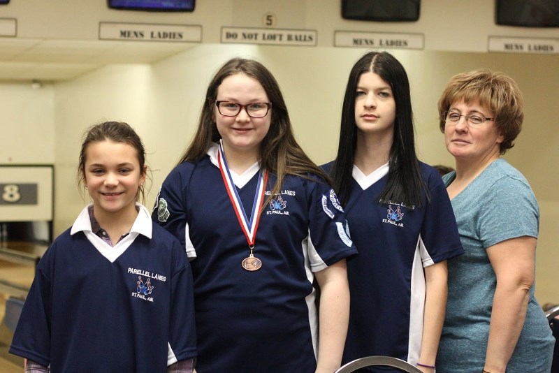 Mercedes Tomlinson, Hope Petrie, and Larissa Barlad competed in the Youth Bowling Canada team combo tournament in St. Albert on Nov. 13, winning bronze in the process.