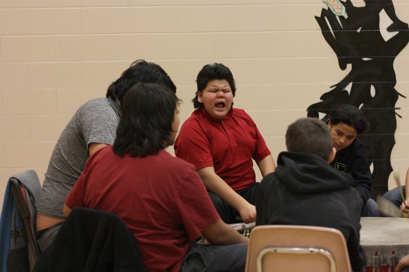 Bryce Almightyvoice-Kakeesim was one of the singers performing during Hope Day, focused on suicide prevention, in Saddle Lake last Wednesday.