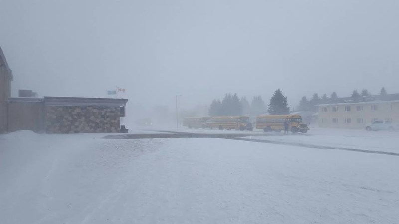 Wind and blowing snow last week, on Jan. 11, saw school buses delivering children home a little earlier than normal.