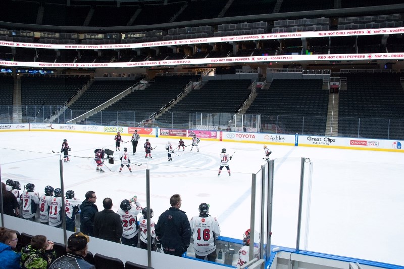 St. Paul Atom 2 and 3 teams played in a friendly match in the giant Rogers Arena in Edmonton last Thursday, before watching the Oil Kings play, an experience that some of the 