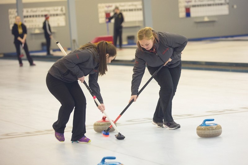 New Myrnam School athletes take part in SPAA curling, Feb. 4. Myrnam school hosted this year&#8217;s championship tournament at the St. Paul Curling Rink.
