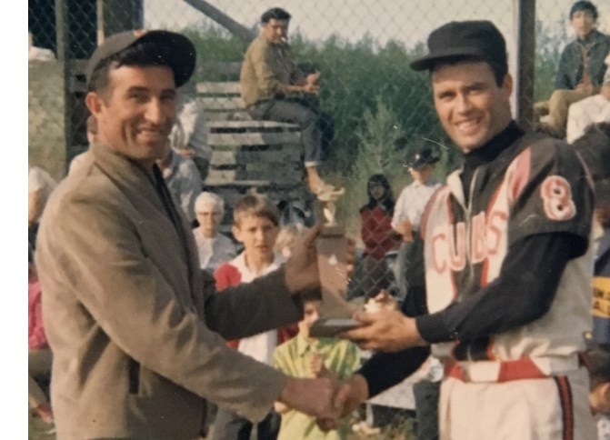 Dan Kachmarchyk (left) and Marcel Michaud are pictured in this undated photo. St. Lina was once known for its outstanding ball players, with Kachmarchyk coaching a team out