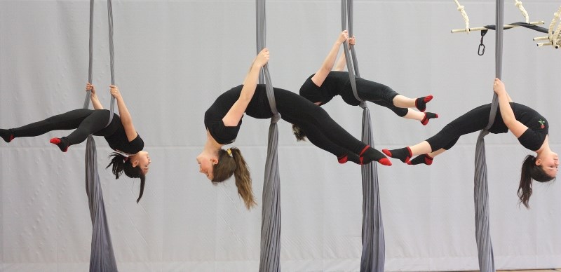 Naja VanBrabant, Brooklyne Zarowny, Catianna Culham and Angela Jubinville are four Ecole du Sommet students that brought their school&#8217;s circus program to the opening