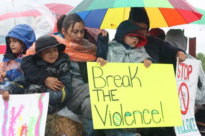 Priscilla Lapatak (centre) was among the Saddle Lake band members that came out for a June 9 march to take a stand against violence in the community.