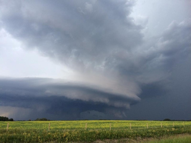 Dark clouds are seen near Elk Point as a storm moves through the area on July 13. The storm brought large hail and strong winds, along with heavy rain in some areas.