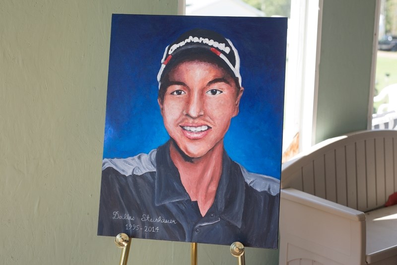 A portrait of the late Dallas Steinhauer was on display at the Vilna Golf Course during the third memorial golf tournament, Aug. 26.