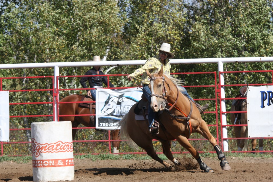 Lisa Tymofichuk rounds the barrels during the Stoney Lake Summer Series&#8217; Sunday event. See this week&#8217;s Journal for more on the summer series.