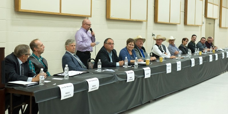 The County of St. Paul election forum saw moderator Kevin Bernhardt pose written questions to candidates, many of which touched on road conditions.