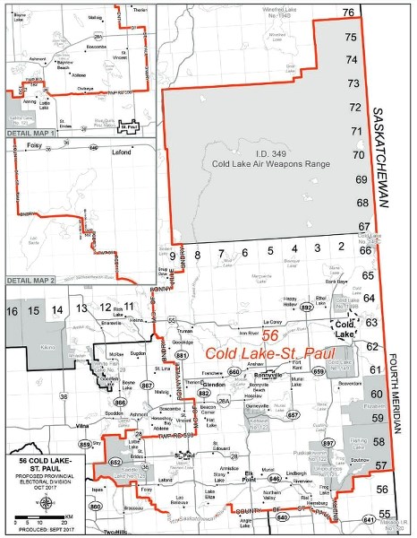 The final electoral boundaries report was released last week, with the above map showing the new proposed Cold Lake-St. Paul constituency.