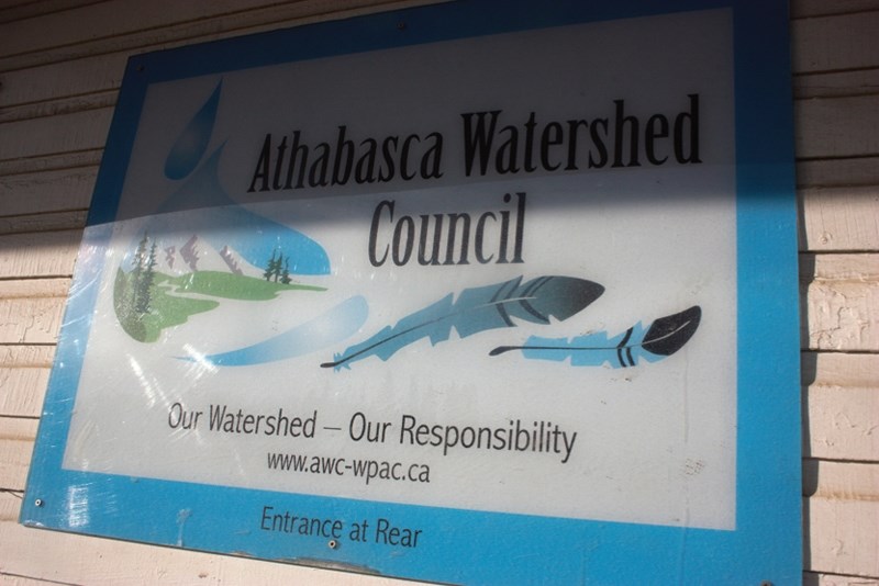 This sign sits outside the offices of the Athabasca Watershed Council (AWC, which is based in Athabasca. The AWC is one of 11 Watershed Planning and Ad-visory Councils