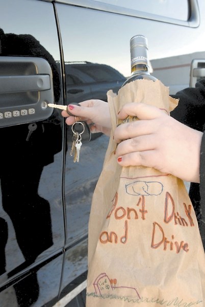 Five hundred brown paper bags were coloured by students in Kindergarten to Grade 8 who wrote messages about drunk driving.