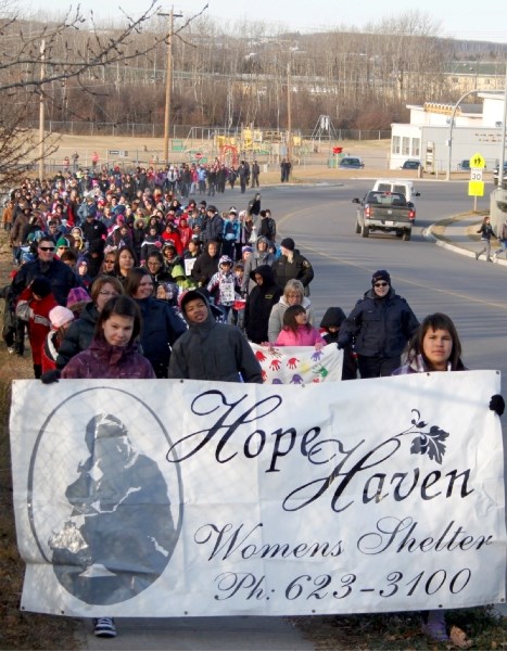 Hundreds of Lac La Biche students participate in the Walk for Hope last Thursday.