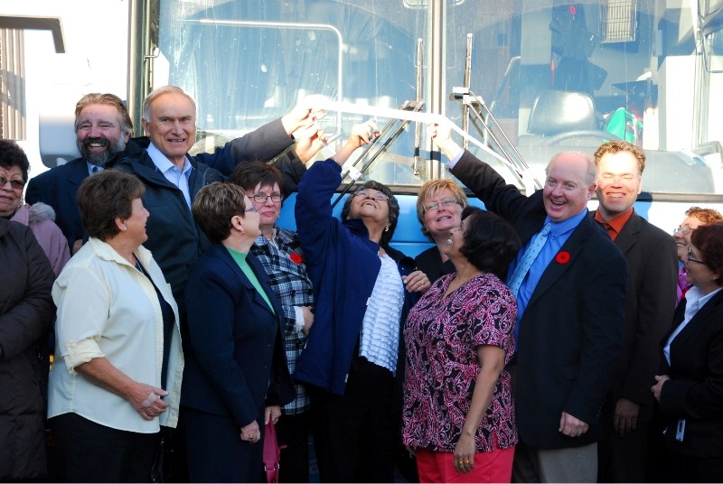 Community members at the ribbon cutting ceremony for the dialysis bus back in November of 2010.