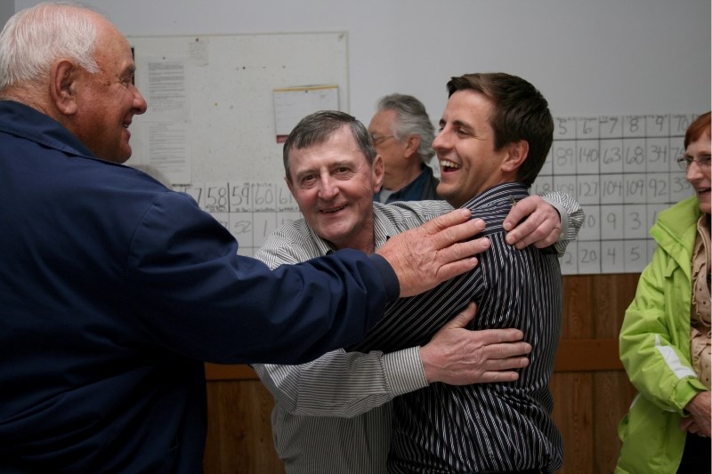 Wildrose MLA Shayne Saskiw celebrating his win at his St. Paul campaign office after the election results came in.