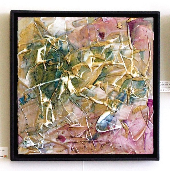 A Ruby J. Mah piece titled, &#8220;I must put sugar in my hair” highlights the abstract art movement.