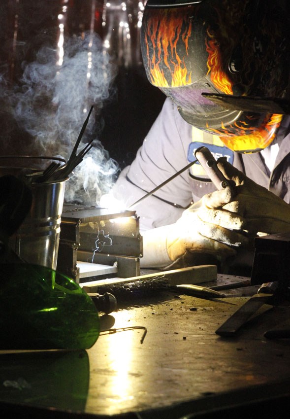 A student from last year&#8217;s regional competition shows off their welding skills for the judges in hopes of moving on to the provincial competition.