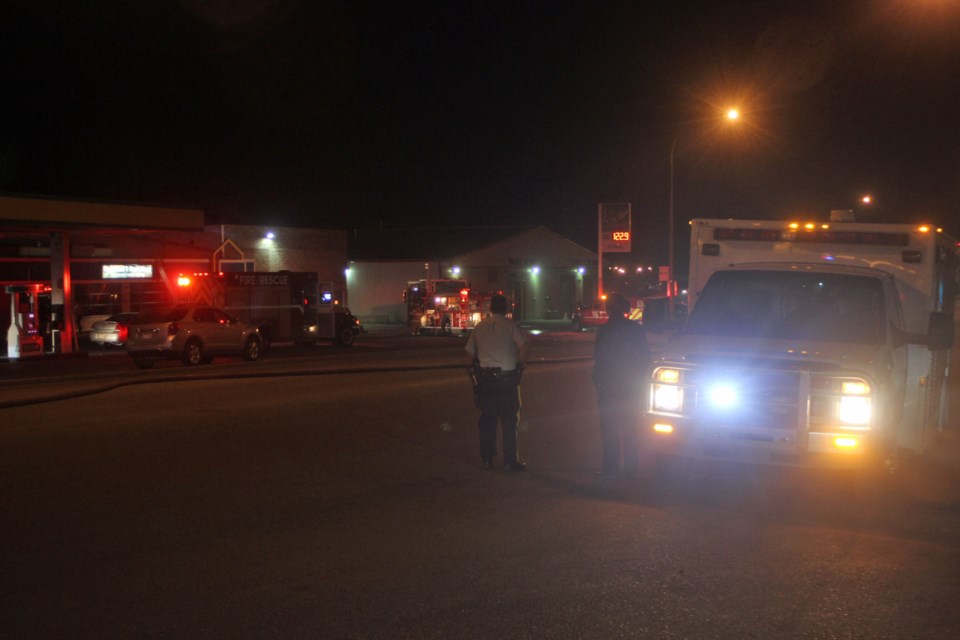 The highway was blocked in order to assist fire crews respond to a kitchen fire at Toms Steakhouse late Aug. 1.