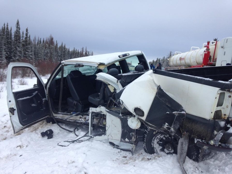 According to police, the driver of this pickup truck was &#8220;lucky to be alive&#8221; after the second pileup this afternoon.
