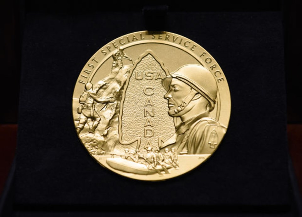 A copy of the Congressional Gold Medal awarded to the Devil&#8217;s Brigade.