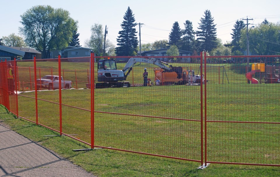 The spray park construction site is now a controlled-access area, but other attractions like the nearby beach are still open to the public.