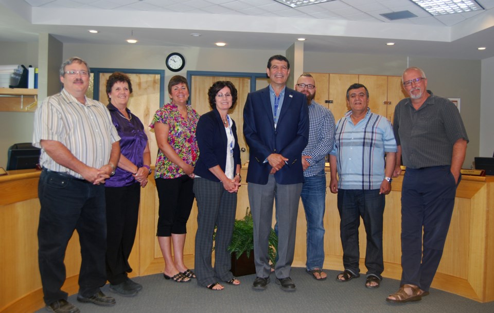 Newly minted CAO Shadia Amblie (fourth from left) with the Lac La Biche County councillors who were present for her appointment.