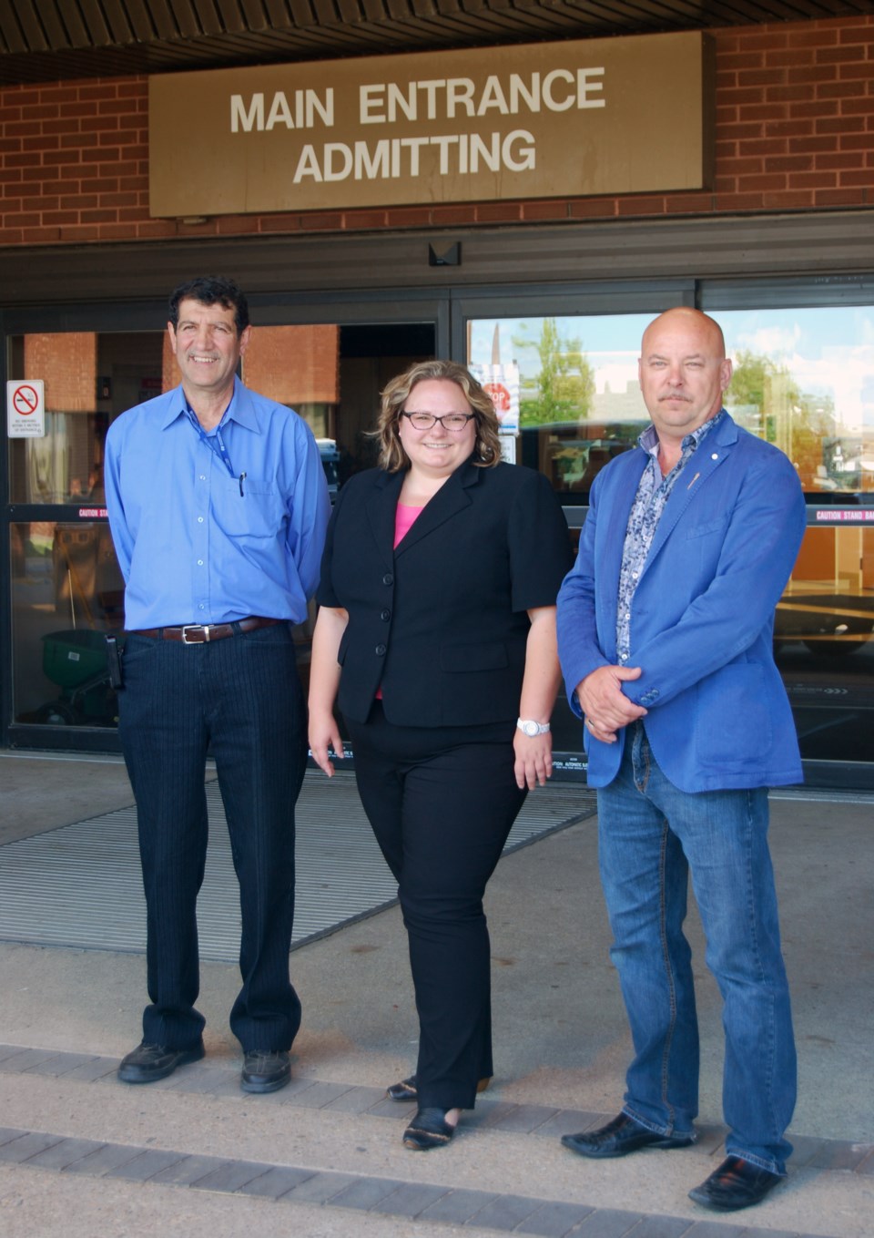 Provincial Minister of Health Sarah Hoffman (centre) with Lac La Biche County&#8217;s Mayor Omer Moghrabi and Lac La Biche-St. Paul-Two Hills MLA David Hanson.