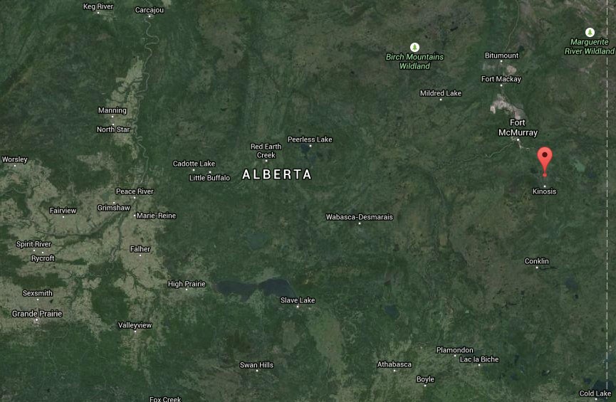 The location of Nexen&#8217;s Long Lake oilsands operation, south of Fort McMurray.