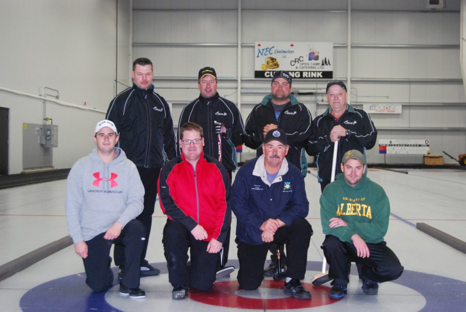 The Oilmen&#8217;s Bonspiel&#8217;s A event finalists. Back row: Winners Butch Drozdiak, Ryan Breckenridge, Trevor Martin and Kurtis Wiselka. Front row: Kyle Richard, Matt