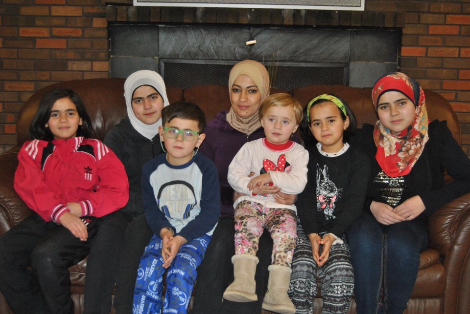 Khouloud Masre and her six children (who use their father&#8217;s surname, Saboni). Left to right: Rawan (11), Riham (13), Morhaf (6, the only son), Kholoud, Maram (3),