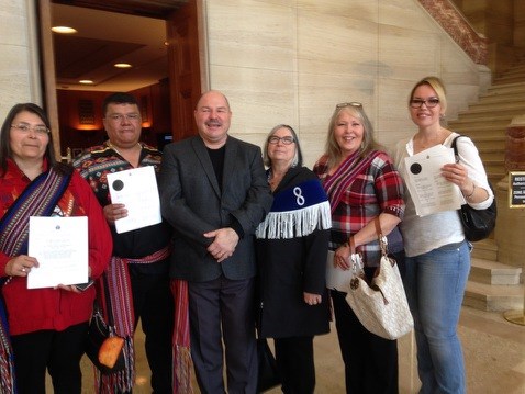 Left to right: Shauna Quintal, Jack Quintal (president Local 1949), Dan Cardinal (vice president MNA Region 1), provincial MNA president Audrey Poitras, Diane Scoville (MNA