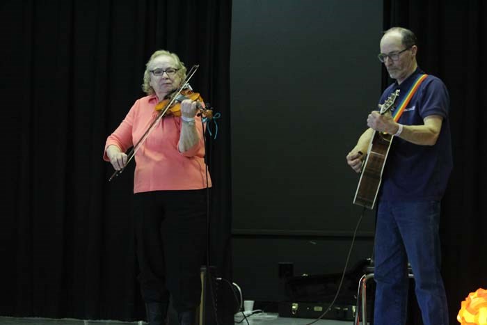  Lena Plamondon who is about to turn 92 still plays the fiddle  while her son Jeremy is on the guitar