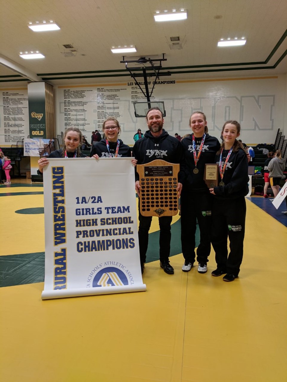  Ecole Beausejour students won the ASAA Rural Provincial Banner- Left to Right Holly Dulmage, Danyelle Bouvier, Daarcy Plamondon, Emilee Gauthier. Sierra Cloutier School champs!