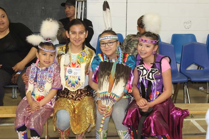  Jasmine Hunter and her little friends from the dance group of Meskanakew Ahtayowkan Cultural Club