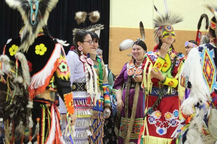  Students from Saddle Lake dance group getting ready for their performance