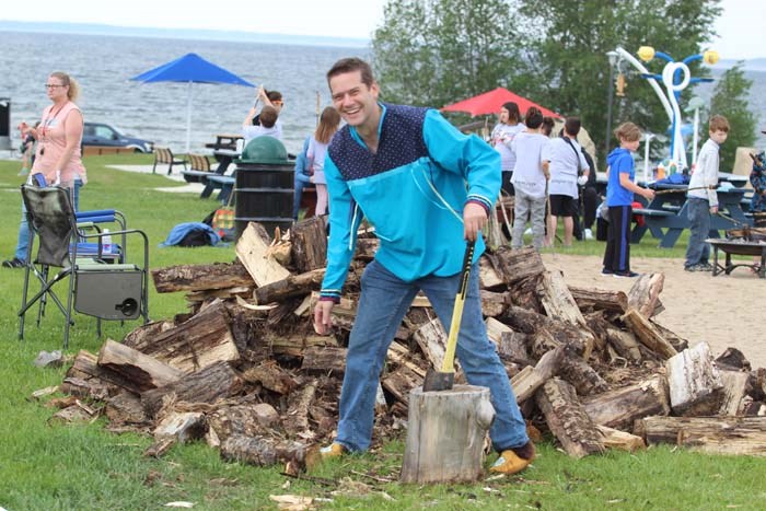  Aurora Middle School's Principal Rob Wicker was busy chopping wood all day as they were being used up pretty fast by students preparing bannock on a stick